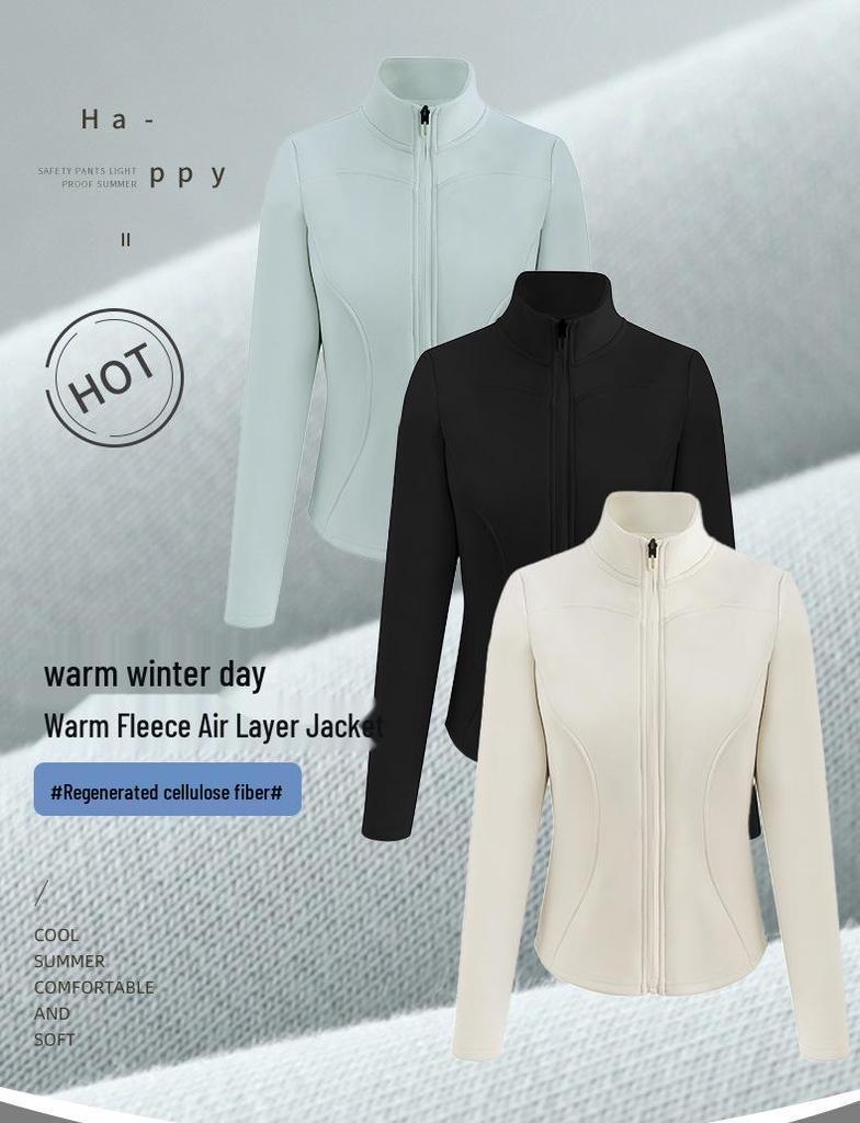 Lulu Lightweight Warm Air Layer Fleece Coat - Slim Fit, High Collar Zip Cardigan