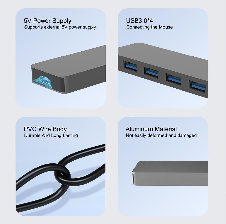 Multifunction 5 in 1 USB-C Docking Station with 4K HDTV USB3.0 5V Charging Aluminum Alloy Laptop & Phone Hub Adapter in Stock