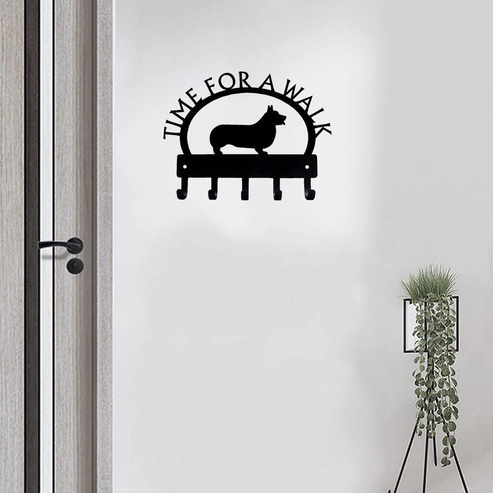 Metal Wall Art Key Holder Dog Leash Hanger Corgi Design Home Entryway Organizer