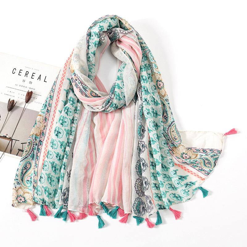 Fashion Luxury Petal Floral Tassel Viscose Shawl Scarf Lady High Quality Wrap Pashmina Stole Bufandas Muslim Hijab 180*90Cm