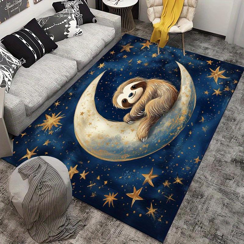 Cozy Sloth On Moon Rug - Perfect for Kids' Rooms and Play Areas | Soft Area Rugs with Celestial Theme Skid Resistant Carpet