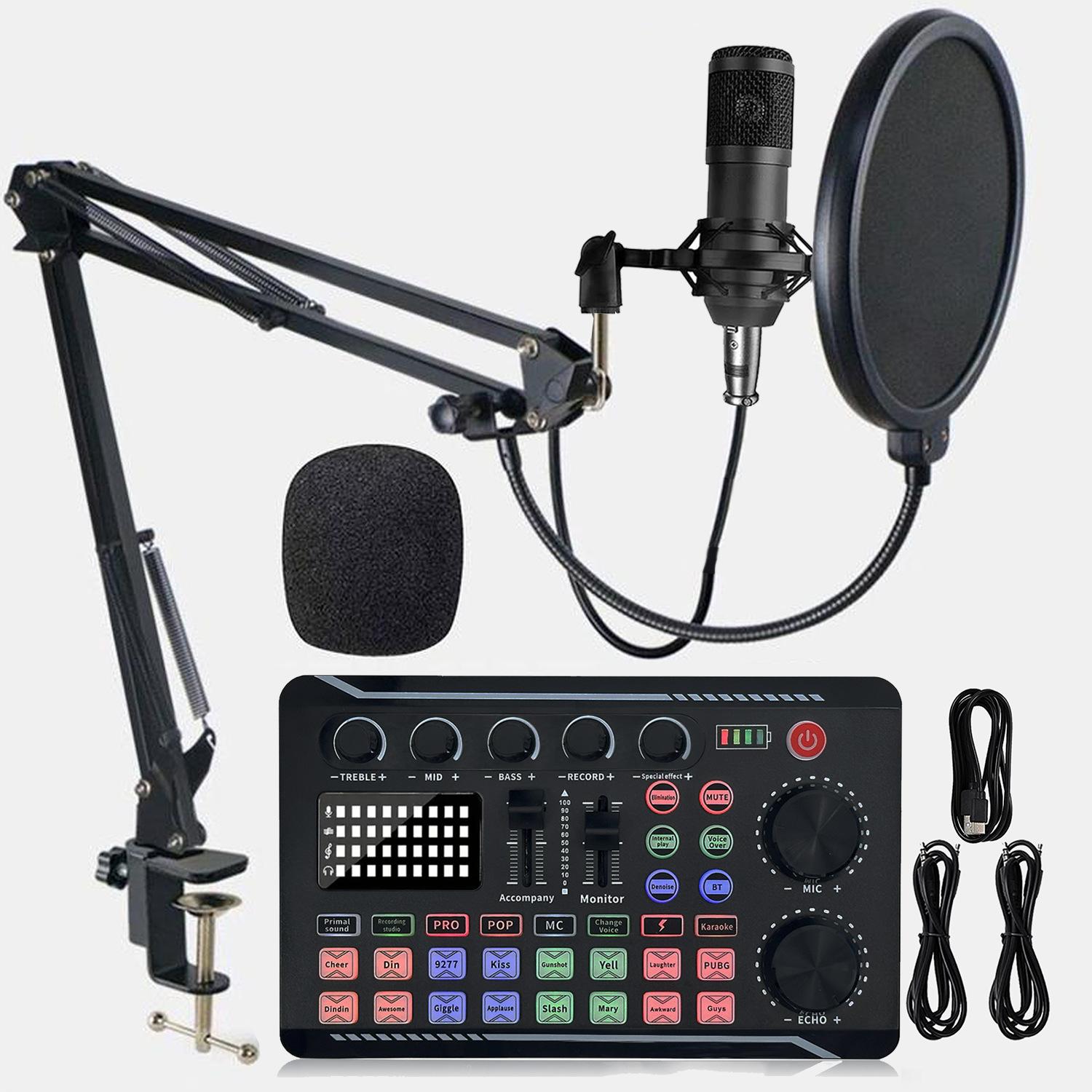 

F998 Podcast Live Equipment Bundle, профессиональная звуковая карта Live с микрофонным набором, комплект микшерной студии звукозаписи Music Singin чёрный
