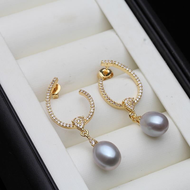 Genuine Natural Freshwater Long Pearl Earrings Woman,Gold Palted Hanging White Pearl Earrings Wife Mother Gift Pink Black
