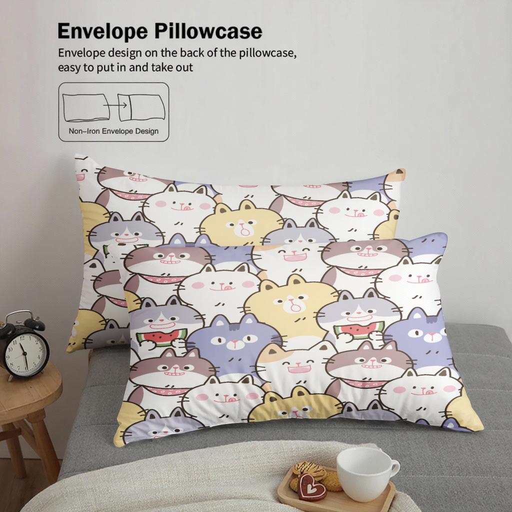 3pcs Cat Pattern Bedding Sets 3D Printed Cute Cartoon Cat Dormitory Twin Size For Students Duvet Cover Sets With 2Pillowcases