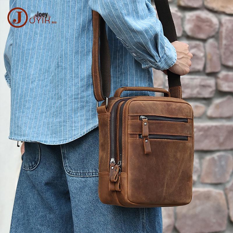 Genuine Leather Men's Large Capacity Vintage Crossbody Shoulder Bag