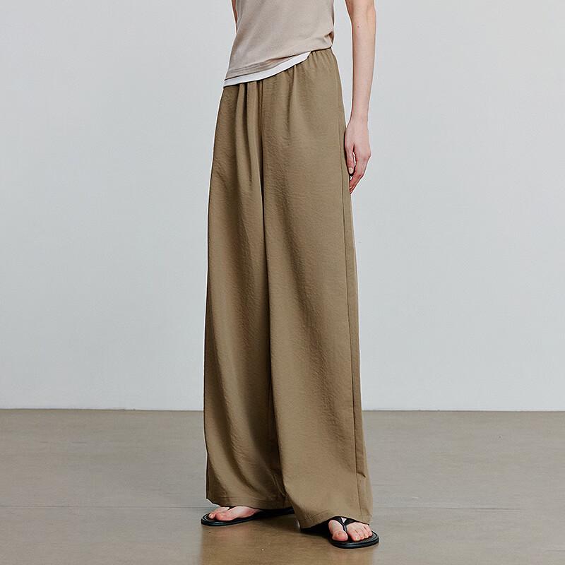 Chuyu Women's Textured Elastic Waist Wide-Leg Casual Pants