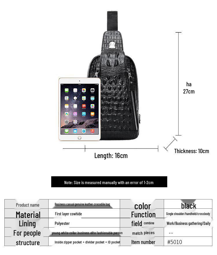 2023 Trendige Herren Echtleder Krokodilmuster Umhänge- Brusttasche