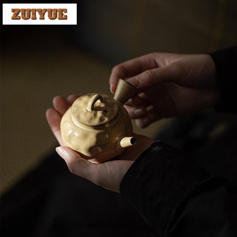 130ml Coarse Pottery Handmade Teapot Japanese Boutique Side Handled Teapot Retro Pot Household Tea Maker Kettle Cha Ornaments