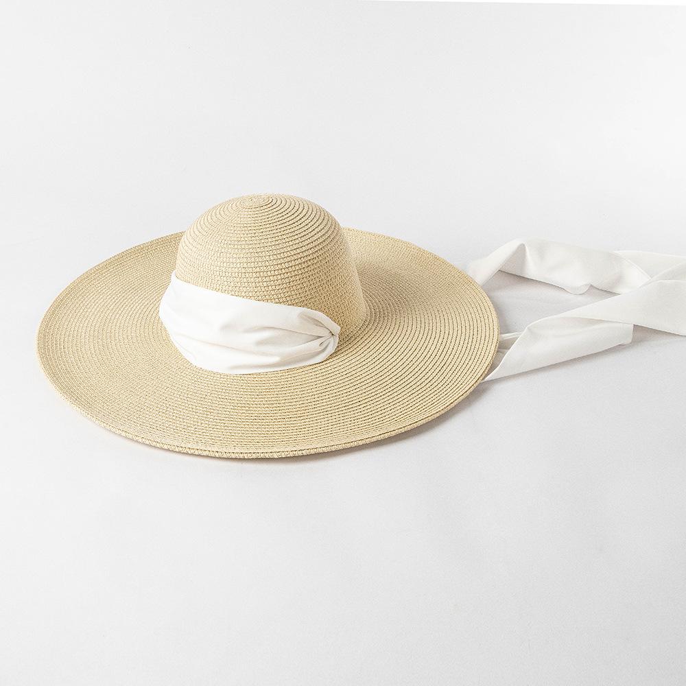 European and American Fashion Simple Wide Strap Paper Grass Dome Big Eaves Hat Women Outdoor Beach Concave Sunscreen Straw Hat Tide