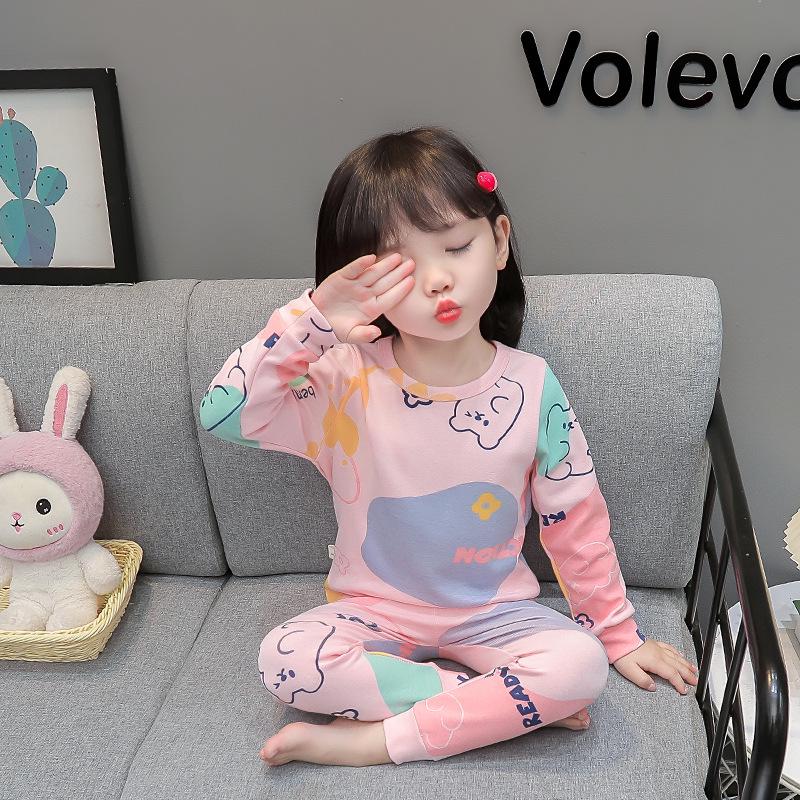 Girls' Fleece-Lined Cotton Pajama Set for Autumn/Winter - Warm Infant and Baby Homewear