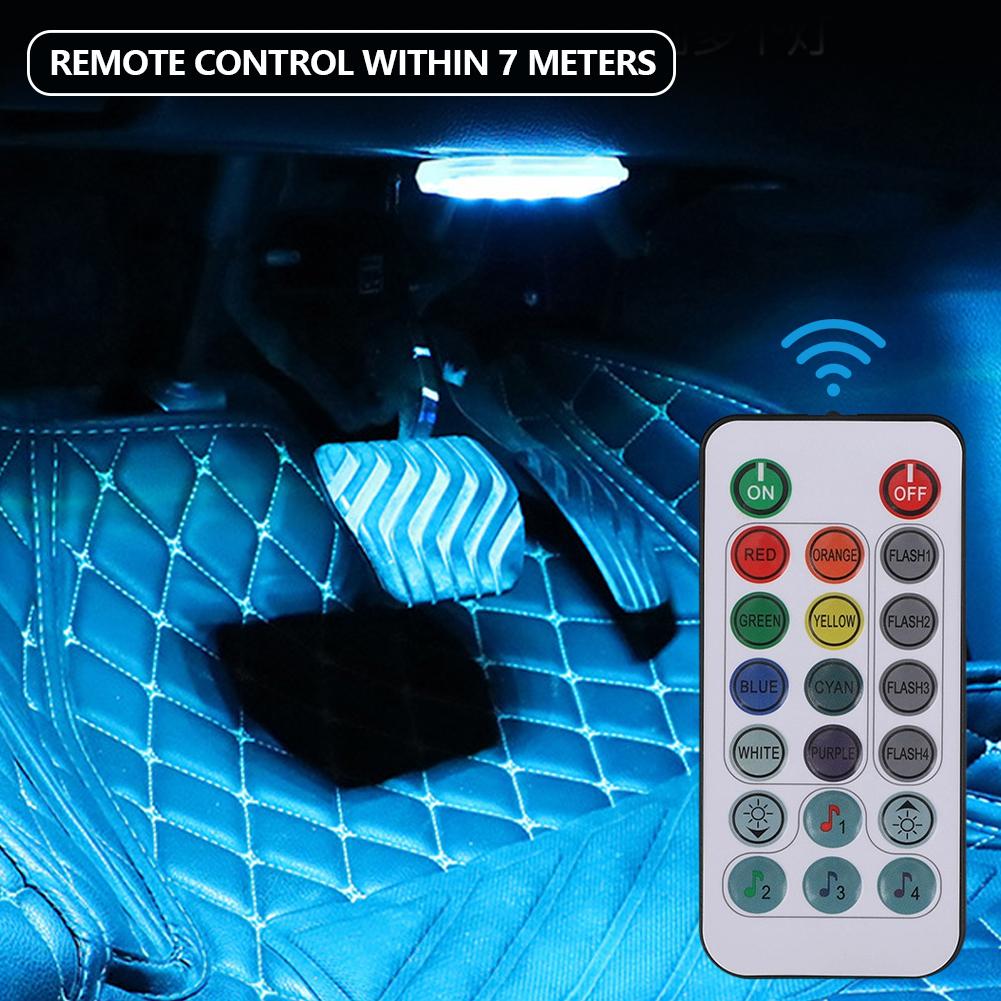 Car LED Interior Footwell Light LED Sensor RGB Remote Control Strobe Wireless Atmosphere Light USB Charging Touch Night Light