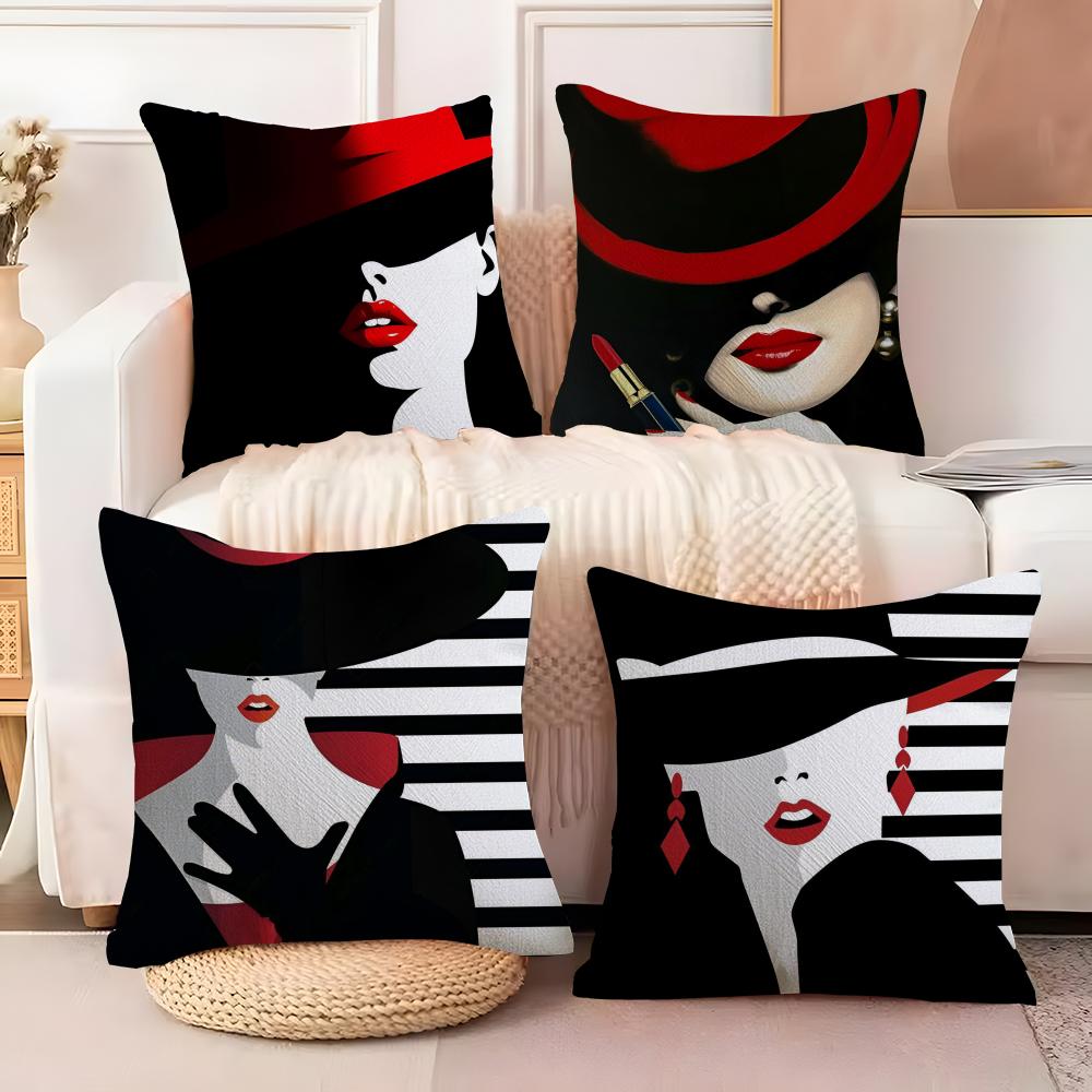 Vantage  Elegant Lady Cushion Cover Soft Plush Fabric Double-Sided Printed Sofa Cushion Cover for All Seasons Home Decor Gift