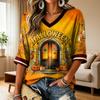Women's Halloween Print V-Neck T-Shirt Casual Fashion Top