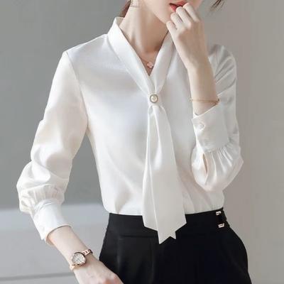 Women Spring Autumn Blouses Shirts Lady Casual Long Sleeve Bow Tie Collar Blusas Tops