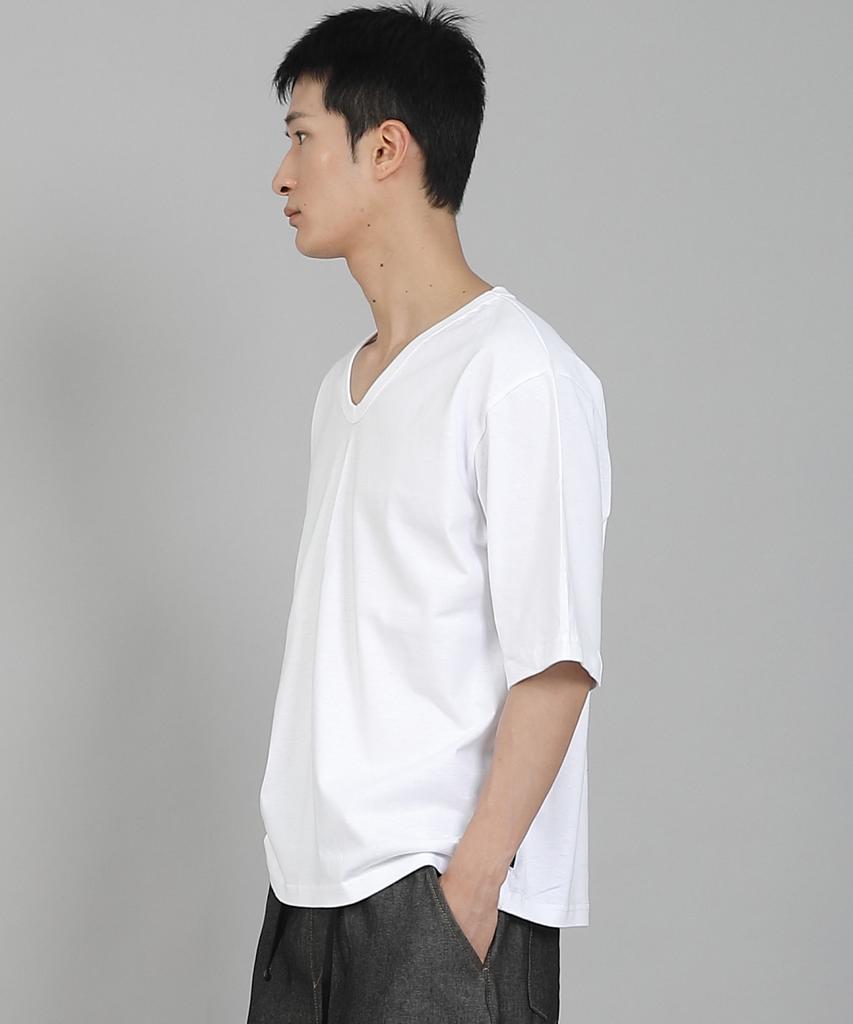 Seinteukeulu Plain V-Neck 16S Cotton Knee-Length Short Sleeve T-Shirt V-8A01 White