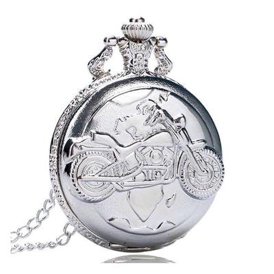 Vintage antike Taschenuhr mit Kettenanhänger, Geschenk, Motorrad-Muster, Taschenuhr