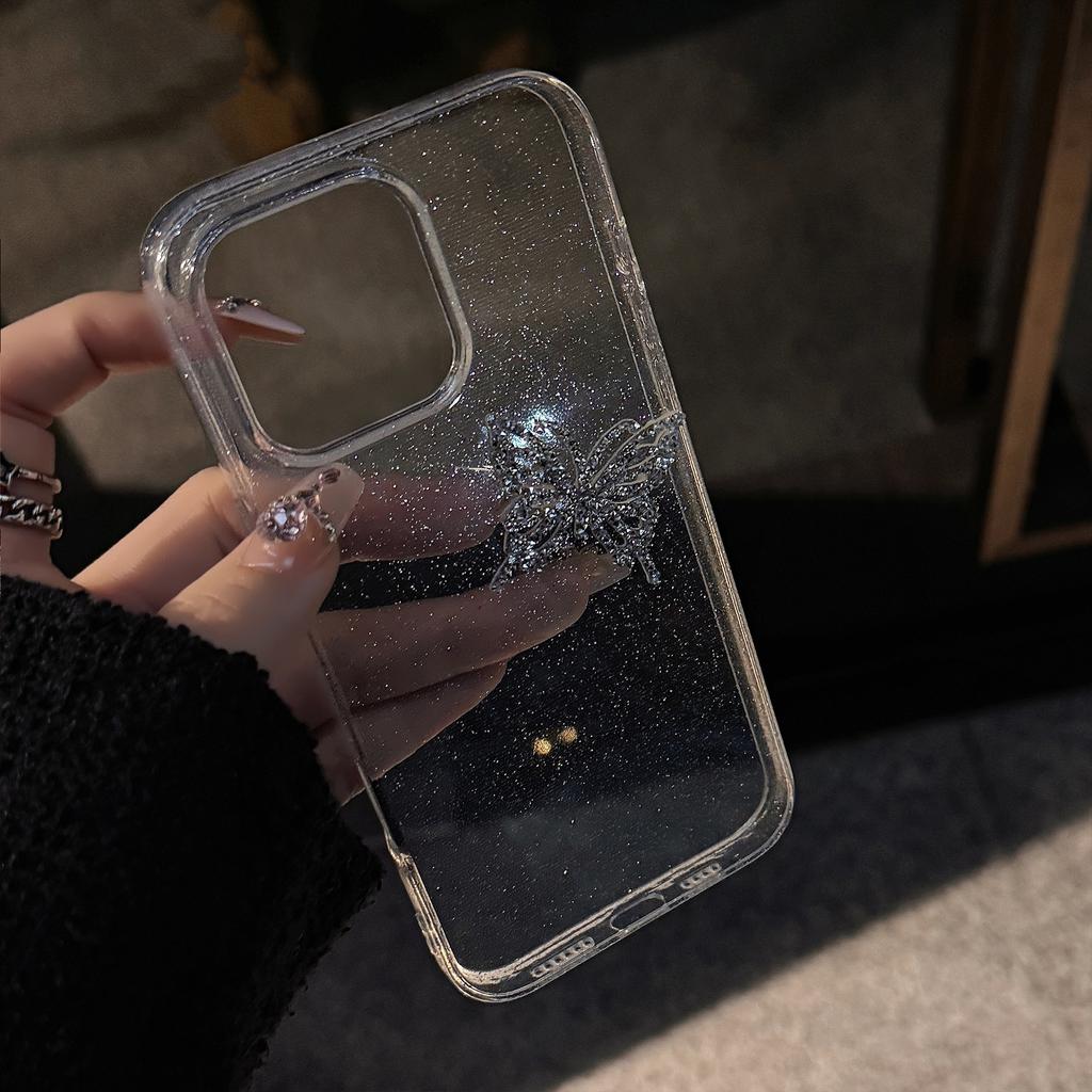 Three dimensional Light Luxury Apple 16promax Mobile Phone Case 14 Suitable for Iphone15 Flash Powder Butterfly 11 Advanced 12 Transparent