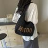 Student Shoulder Bag Letter Print Denim Bag Women's Large Capacity Commuter Tote Bag