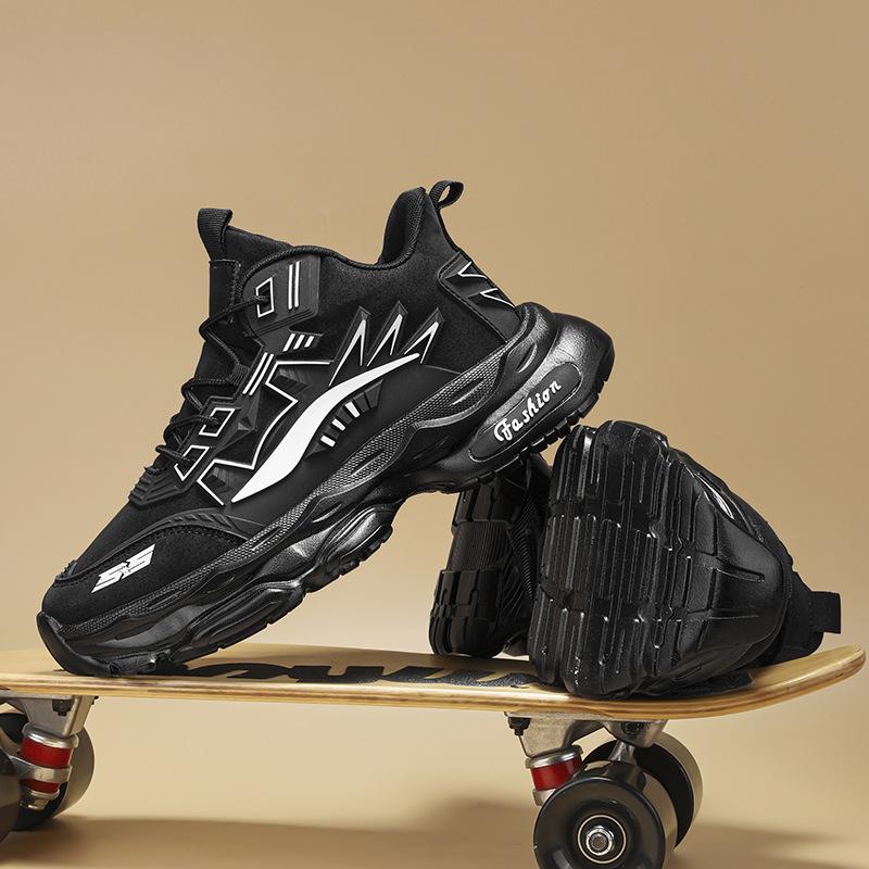 Fashion autumn and winter new leather high-top thick-soled versatile Hong Kong style men's sports shoes comfortable and lightweight men's mecha casual