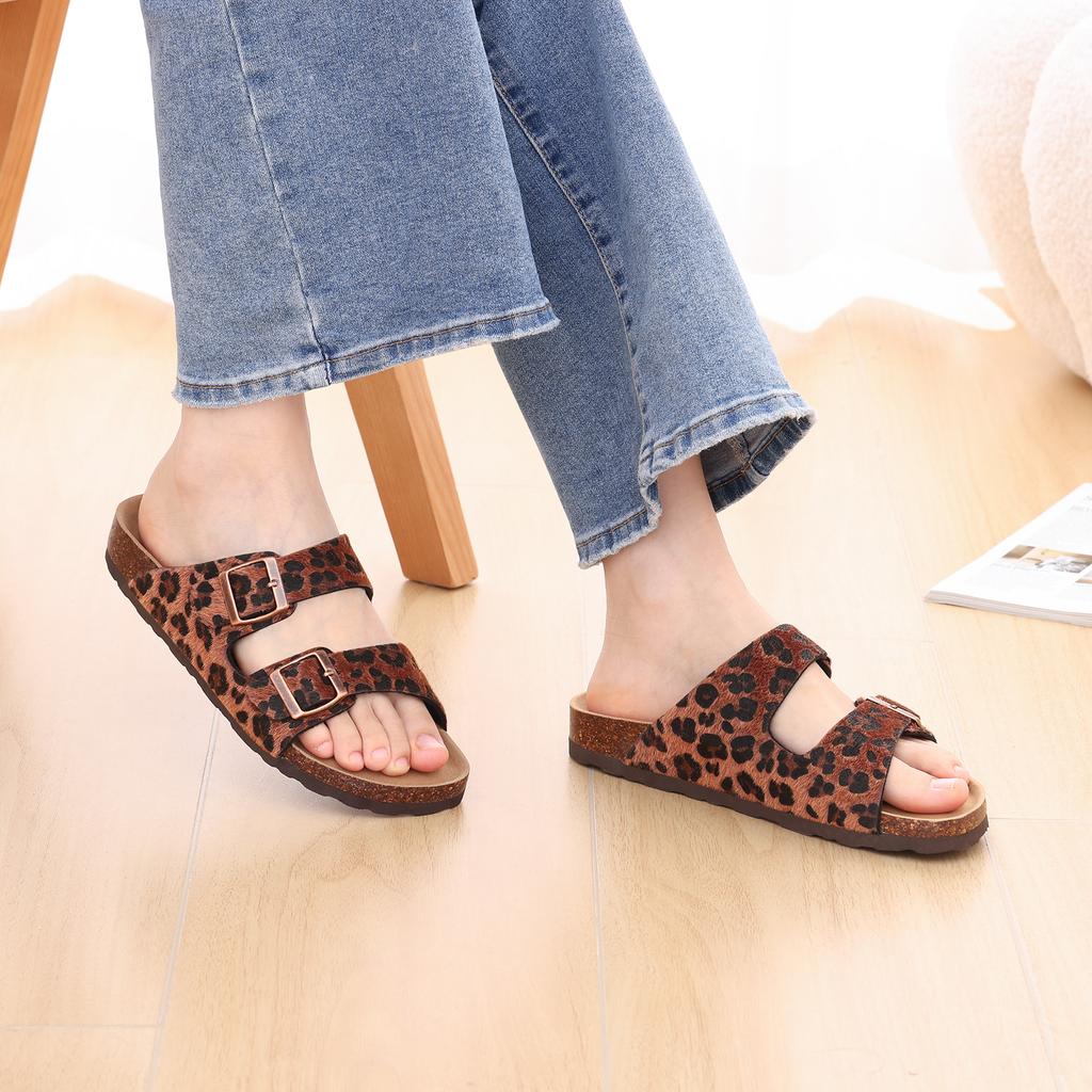 Mode Crestar Classic Clogs Sandalen für Damen Outdoor Korksohle Leopard Pantoletten mit Doppelschnalle Damen Haus Plateau Freizeitschuhe