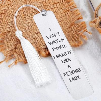 Engraved Metal Bookmark Gift I Don't Watch Porn Stainless Steel Book Mark with Tassel Pendant Bookworms Gifts for Men Women Reading Lovers
