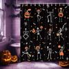 Funny Gothic Halloween Shower Curtain, Black White Skeleton Dance Pumpkins Kids Bathroom Decoration, Waterproof Washable