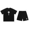 Mens Gradient Letter Embroidered Cotton Tee Shorts Set Streetwear Casual Outfit