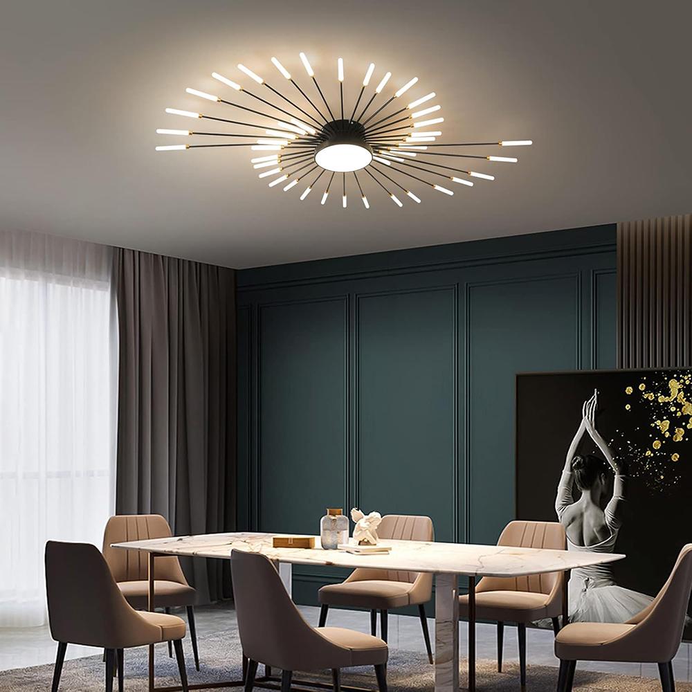 Black 42 Heads Non Dimmable Pendant Lights Creative Fireworks Design Chandelier Modern Ceiling Light for Living Room Exhibition Hall Bedroom