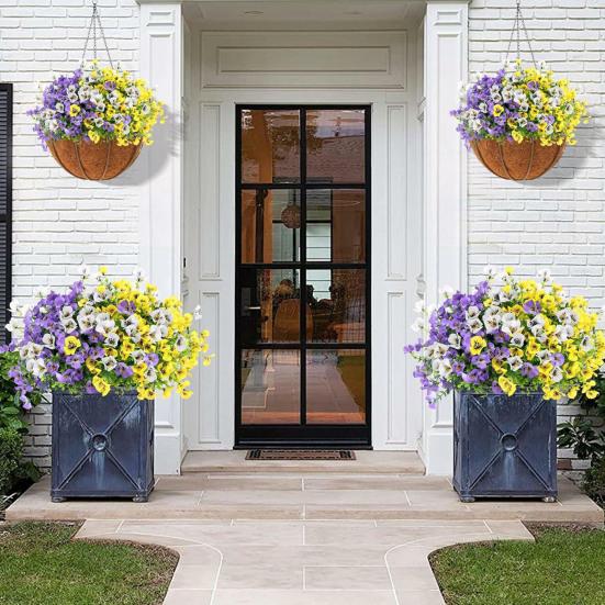 Artificial Flowers 7 Forks Bright Color No Fading No Maintenance Reusable Easy Care Fake Flower Arrangement