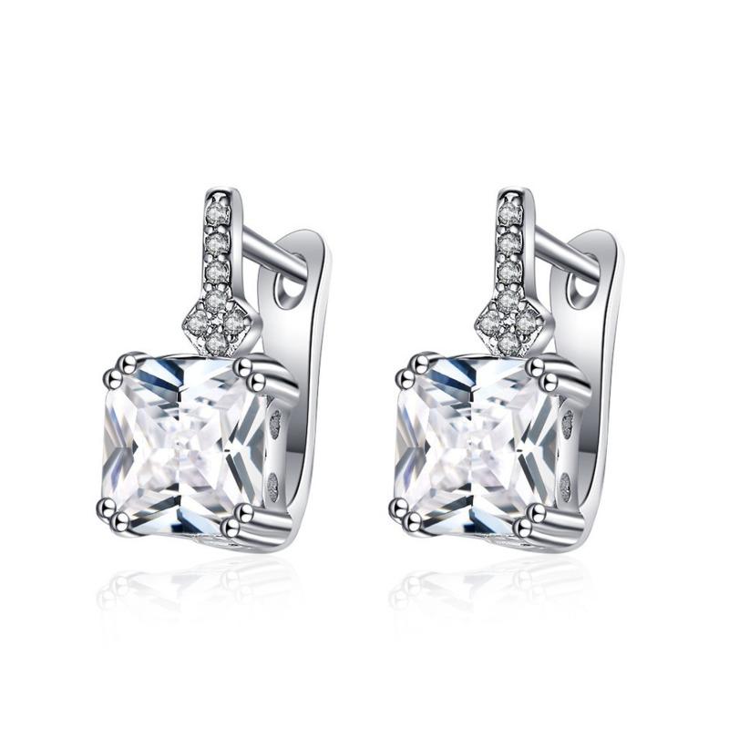 BELLA BOX Fashionable And High-end Square Zircon Ear Buckles With Geometric Design For Women, Simple Korean-style Earrings