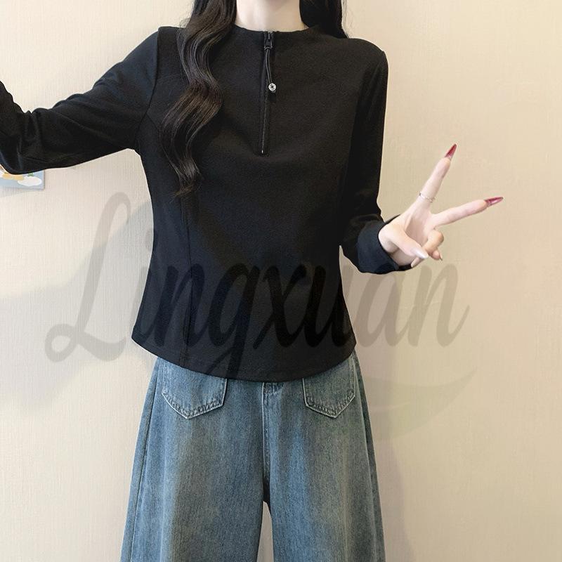 Spring 2026 Plus Size Women s Casual Slimming Long-Sleeve Top with Half-Open Collar L Plus Size