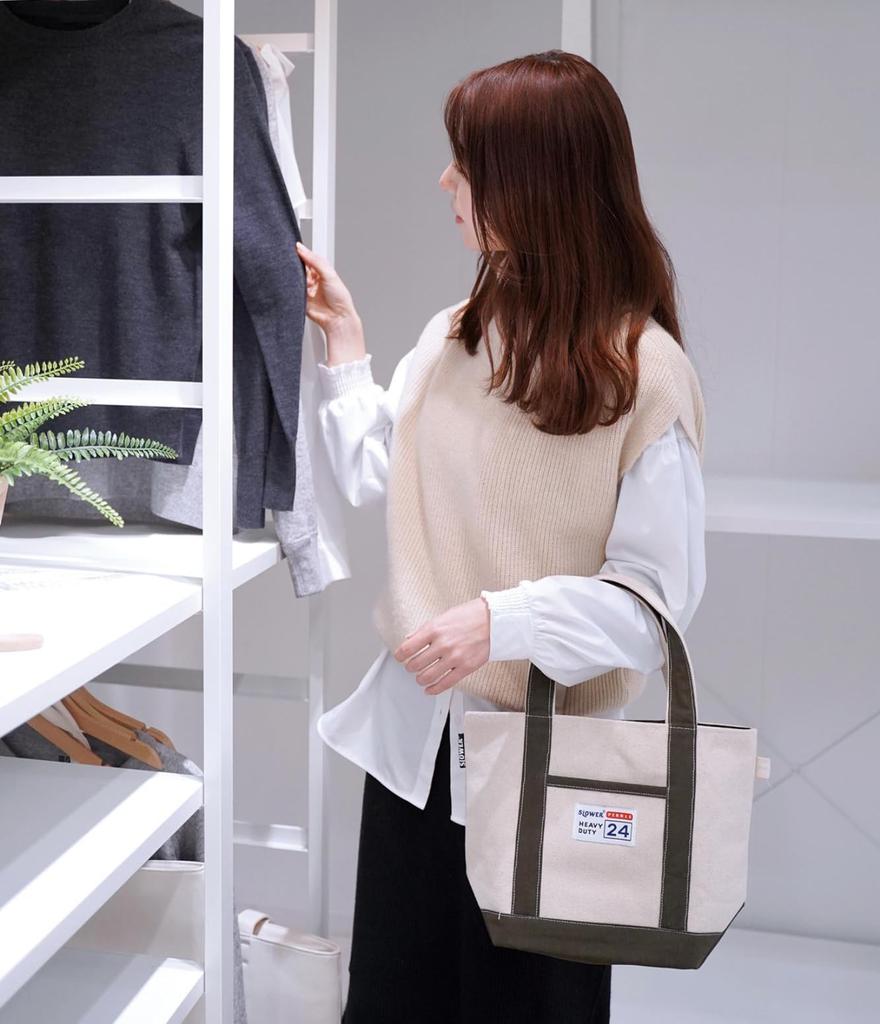 Thrower PEBBLE CANVAS TOTE BAG, 24oz, Heavyweight, Freestanding, Canvas, Off-White, Cotton, Stylish, Women's and Men's, Navy, Large, 4830 SLW586