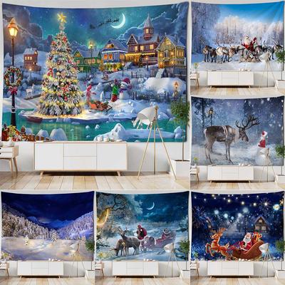 Home Decoration Christmas Tapestry Winter Santa Claus Polyester Tapestry Living Room Wall Decoration Background Cloth Tapestry
