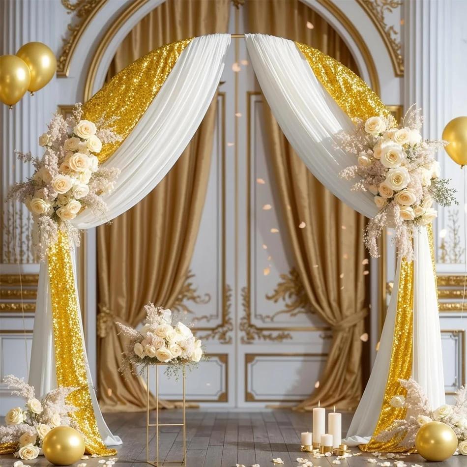 3/10M Sequin Szyfon Kolokacja Bieżnik na Stół Łuk Weselny Szyfonowe Przezroczyste Zasłony do Dekoracji Tła Imprezy Urodzinowej Baby Shower