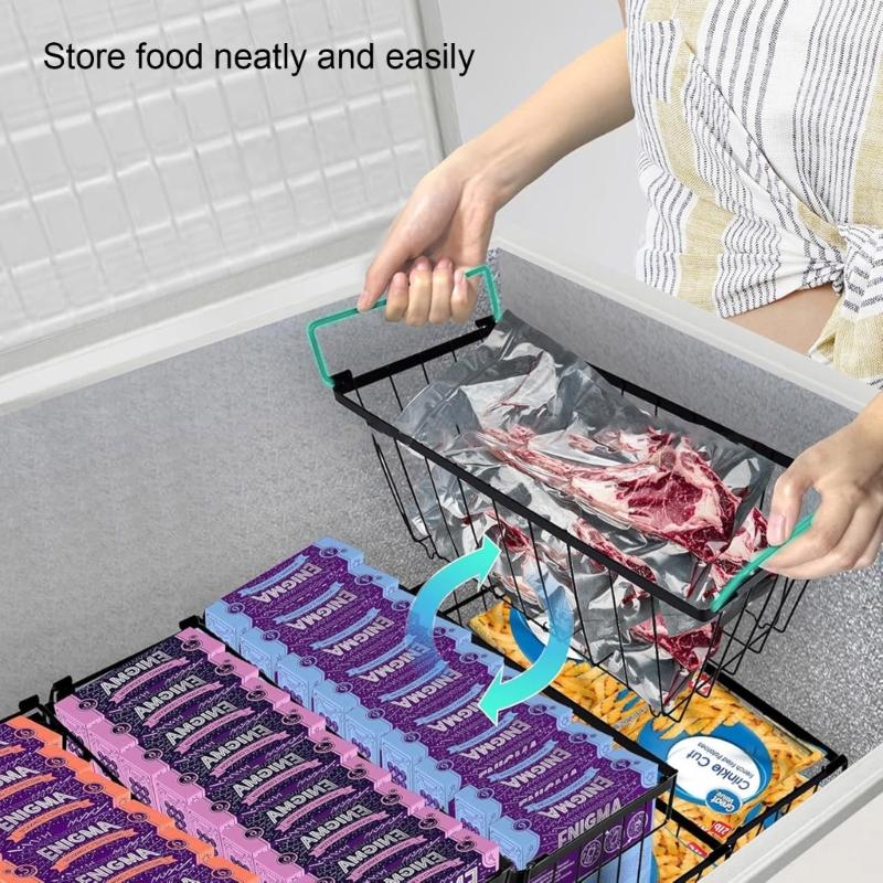 Pack of 5 Stackable Freezer Baskets Freezer Organizing Case Freezer Containers Metal Texture Suitable for Refrigerator