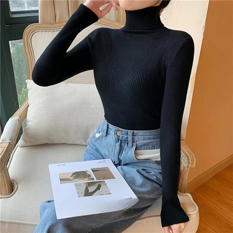 Autumn Winter Sweater Women Turtleneck Sweaters Knitted Jumper Solid Long Sleeve Slim Pullover Sweater Women Korean Fashion Basic Top Clothes