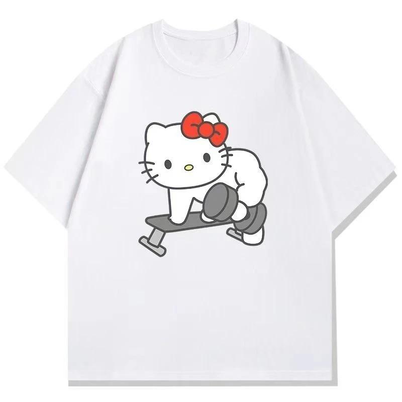Womens Breathable Cotton Tshirt 2026 Summer New Sport Hello Kitty Printed Casual Round Neck Y2K Short Sleeve Trendy Top