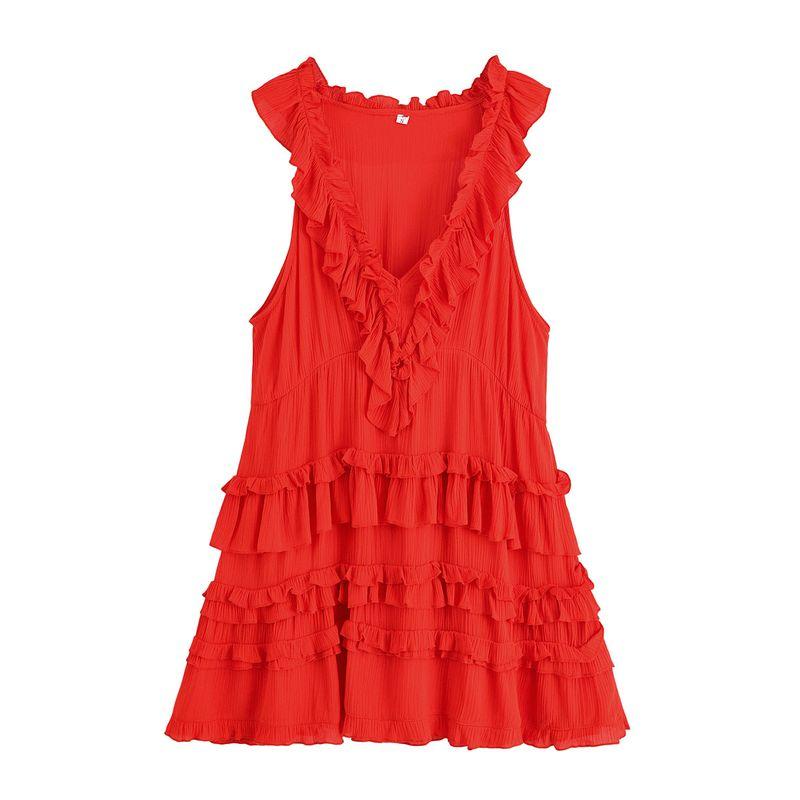 Summer New Arrival Women's Cotton French Frill Sleeveless Cake Dress Wave Chic Style Short Dress 1280381