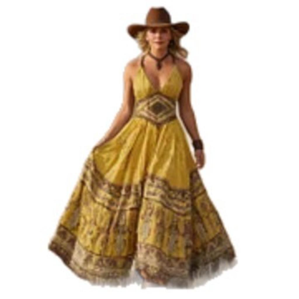 New Boho Dress for Women, Summer Sexy V Neck Printed Fashion Casual Dress, European American Style