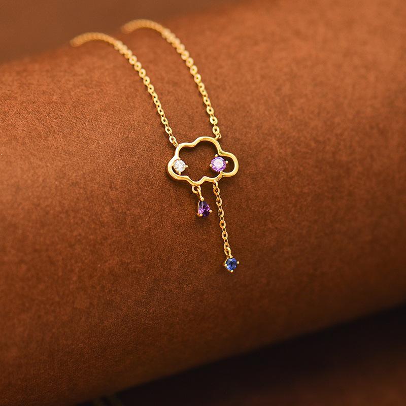 Rain Cloud Necklace: S925 Sterling Silver, 18K Gold-Plated, Colorful Zircon Inlaid Clavicle Chain with Cloud Design. 18K Gold