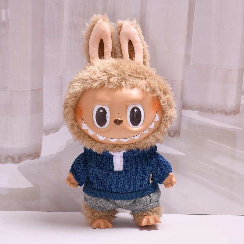 38cm Labubu Plush Doll Casual Outfit Set with Hat (Clothes Only)