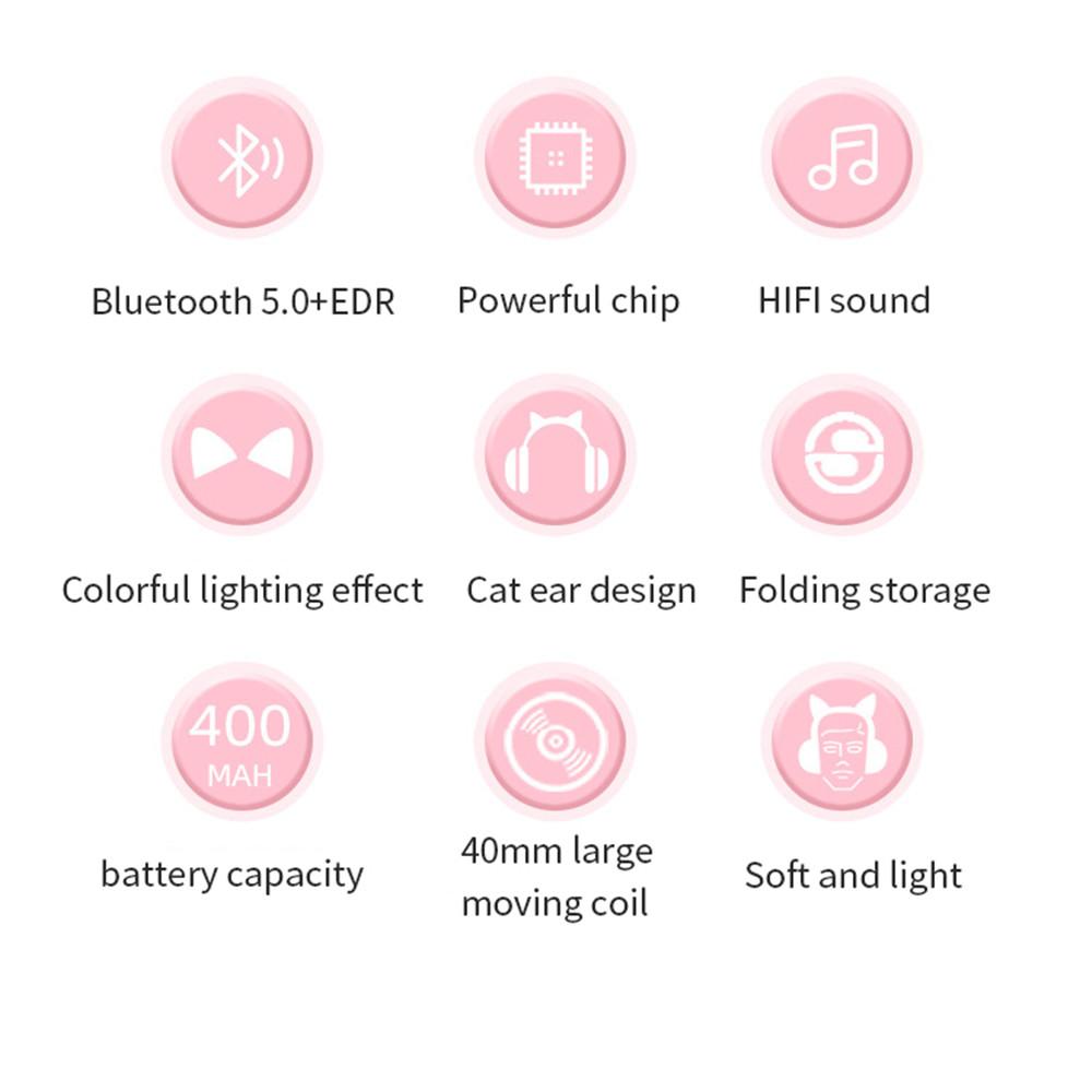 Wireless Luminous Cat Ear Bluetooth Headset