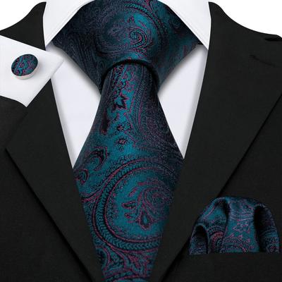 Barry.Wang Květinové kravaty pro muže Tkaná paisley svatební kravata Kapesníček Manžetové knoflíčky Formální ležérní sada