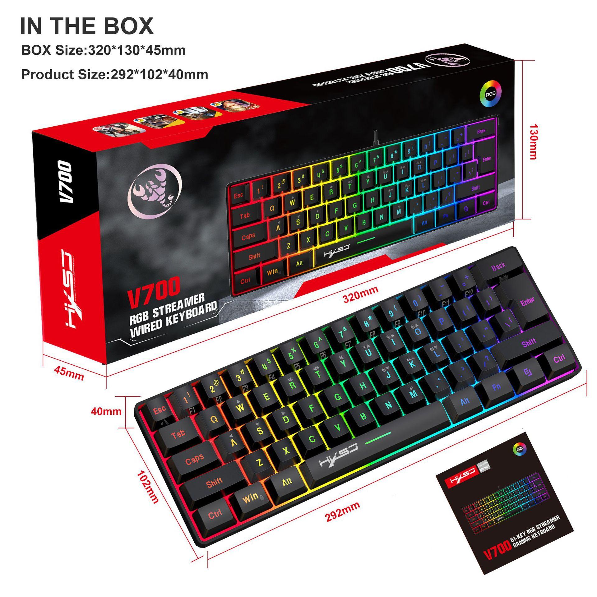 

61 Key Gaming Film Keyboard RGB Lighting Portable Wired Keyboard With Multiple Shortcut Key Combinations
