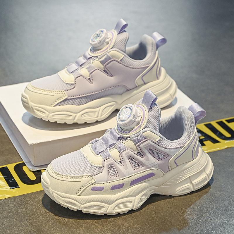 Mädchen Papa-Schuhe Kinder Drehknopf Lederoberfläche Mädchen rosa Laufschuhe mittlere ältere Kinder Sportschuhe rutschfeste Samt Baumwollschuhe