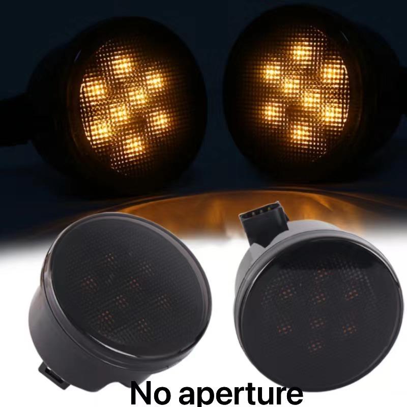 2PCS/ LED 12V Turn Signal Lights for Jeep Wrangler Round Front Fenders with White Halo Smoked Lens Amber Lights Car Accessories
