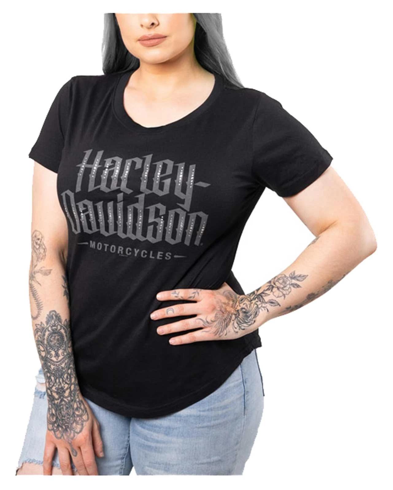 Harley-Davidson Women s Electricity Embellished Scoop Neck Short Sleeve Tee L