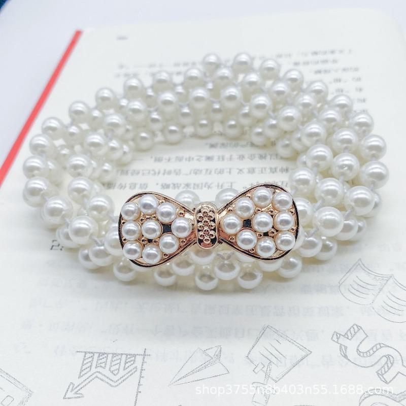 Mei Women's Pearl Waist Chain - Perfect for Dresses, Summer Casual Style, Rhinestone Embellished, Elastic Waistband