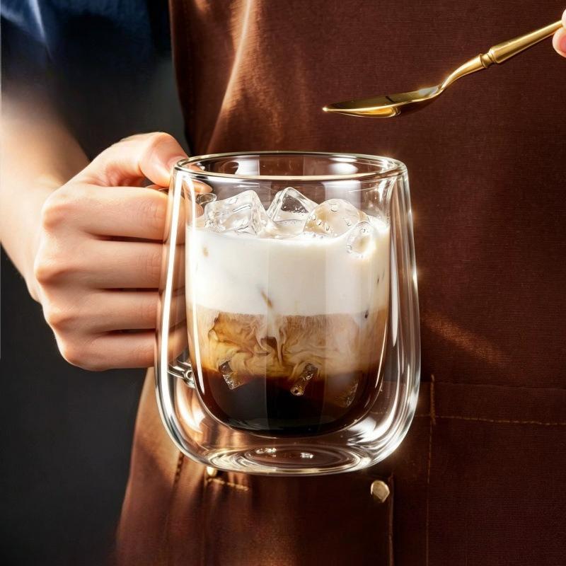 260-350ml Heat-resistant High Borosilicate Glass Cup,Double-layer Insulated Tropical Handle,Coffee Cup,Milk Water Cup,Clear Gift