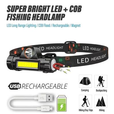 Lampada frontale LED da pesca ricaricabile Lampada frontale da campeggio XPE COB Luce da lavoro 2 modalità di illuminazione Con magnete posteriore Staccabile